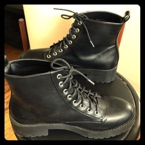 H&M Black Combat Boots Size 38, Faux Leather